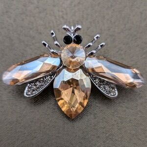 Champagne Glass Honey Bee Brooch Silver Tone Insect Pin or Pendant Jewelry